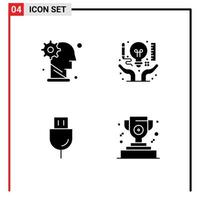 Pack of 4 Modern Solid Glyphs Signs and Symbols for Web Print Media such as brain document mechanism art electronics Editable Vector Design Elements