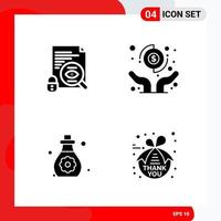 Creative Set of 4 Universal Glyph Icons isolated on White Background vector