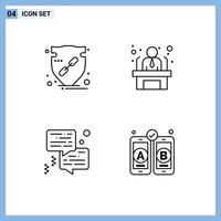 Mobile Interface Line Set of 4 Pictograms of trust bubble protect employee communication Editable Vector Design Elements