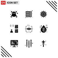 Universal Icon Symbols Group of 9 Modern Solid Glyphs of develop browser cog app wheel Editable Vector Design Elements