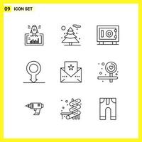 9 Icon Set Simple Line Symbols Outline Sign on White Background for Website Design Mobile Applications and Print Media vector