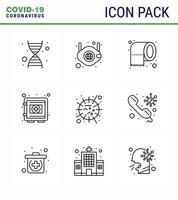 9 Line coronavirus epidemic icon pack suck as flu safe cleaning protection locker viral coronavirus 2019nov disease Vector Design Elements