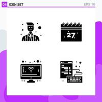 Set of 4 icons in solid style Creative Glyph Symbols for Website Design and Mobile Apps Simple Solid Icon Sign Isolated on White Background 4 Icons vector