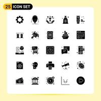 Set of 25 Vector Solid Glyphs on Grid for environment bag user money arrow Editable Vector Design Elements