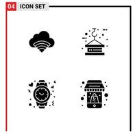 Modern Set of 4 Solid Glyphs Pictograph of cloud heart signal lifting love Editable Vector Design Elements