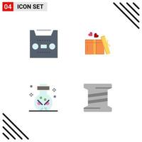 Modern Set of 4 Flat Icons Pictograph of audio magic tape heart skull Editable Vector Design Elements