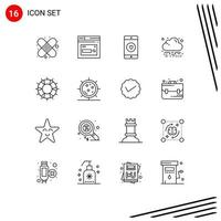 16 Thematic Vector Outlines and Editable Symbols of lifebuoy cloud application green heart Editable Vector Design Elements