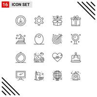 Pictogram Set of 16 Simple Outlines of speaker music funding motivation gift Editable Vector Design Elements