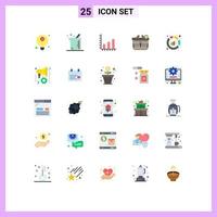 Pictogram Set of 25 Simple Flat Colors of report add analysis shopping basket Editable Vector Design Elements