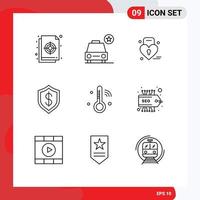 Set of 9 Vector Outlines on Grid for technology cyber vehicles cashless weding Editable Vector Design Elements