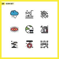 Filledline Flat Color Pack of 9 Universal Symbols of cloud watch traffic eyes dioxide Editable Vector Design Elements