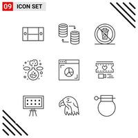 conjunto perfecto de píxeles de iconos de 9 líneas conjunto de iconos de esquema para el diseño de sitios web y la interfaz de aplicaciones móviles vector