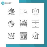 Vector Pack of 9 Outline Symbols Line Style Icon Set on White Background for Web and Mobile