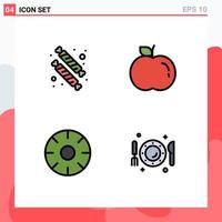 conjunto de 4 paquetes de colores planos de línea de llenado comercial para dulces frutas comida plato de comida elementos de diseño vectorial editables vector