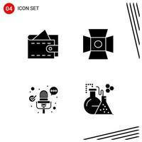 Collection of 4 Vector Icons in solid style Pixle Perfect Glyph Symbols for Web and Mobile Solid Icon Signs on White Background 4 Icons