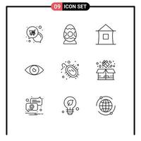 Modern Set of 9 Outlines Pictograph of eye basic egg app hut Editable Vector Design Elements