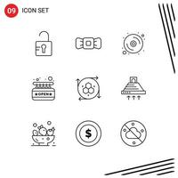 Pictogram Set of 9 Simple Outlines of modeling application computer graphics data sign board open Editable Vector Design Elements