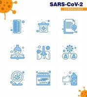 Covid19 icon set for infographic 9 Blue pack such as lung anatomy information medicine book handbook viral coronavirus 2019nov disease Vector Design Elements