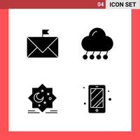 4 Icon Pack Solid Style Glyph Symbols on White Background Simple Signs for general designing vector