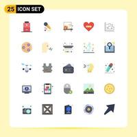 Mobile Interface Flat Color Set of 25 Pictograms of analytics love workplace heart hurt Editable Vector Design Elements