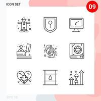 Vector Pack of 9 Icons in Line Style Creative Outline Pack isolated on White Background for Web and Mobile