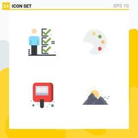 Pictogram Set of 4 Simple Flat Icons of checklist bid tick palette label Editable Vector Design Elements