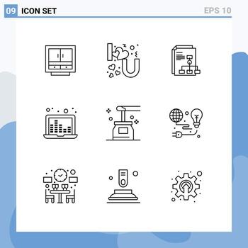 User Interface Pack of 9 Basic Outlines of sound frequency laptop i report graph Editable Vector Design Elements