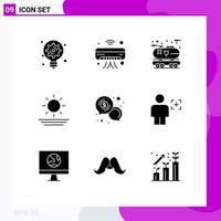 Editable Vector Line Pack of 9 Simple Solid Glyphs of business holiday wifi beach oil Editable Vector Design Elements