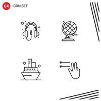 4 Line concept for Websites Mobile and Apps audio travel headphone globe gesture Editable Vector Design Elements