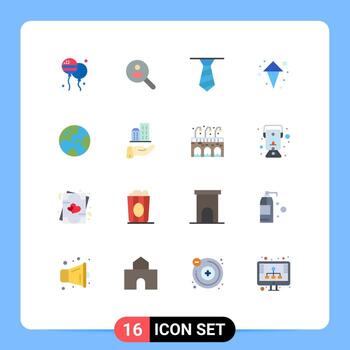 Flat Color Pack of 16 Universal Symbols of architecture globe search earth arrows Editable Pack of Creative Vector Design Elements