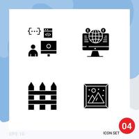 4 Universal Solid Glyphs Set for Web and Mobile Applications app facebook development globe fence Editable Vector Design Elements