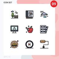 Group of 9 Filledline Flat Colors Signs and Symbols for science apple paper security information Editable Vector Design Elements
