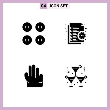 paquete de interfaz de usuario de 4 glifos sólidos básicos de botones mano negocio tarea bebida elementos de diseño vectorial editables vector