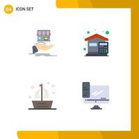 Modern Set of 4 Flat Icons Pictograph of shop house online budget ocean Editable Vector Design Elements