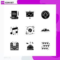 Solid Icon set Pack of 9 Glyph Icons isolated on White Background for Web Print and Mobile vector