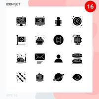 Pack of 16 Modern Solid Glyphs Signs and Symbols for Web Print Media such as canada flag arms user bluetooth Editable Vector Design Elements