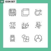 Modern Set of 9 Outlines Pictograph of sale discount right bag text settings Editable Vector Design Elements