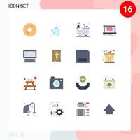 paquete de 16 signos y símbolos modernos de colores planos para medios de impresión web, como el centro de monitoreo de espacio de lista de verificación ok, paquete editable de elementos creativos de diseño de vectores
