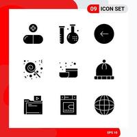 Creative Set of 9 Universal Glyph Icons isolated on White Background vector