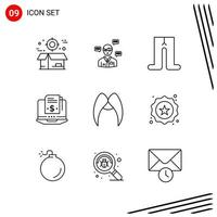 Collection of 9 Vector Icons in Line style Pixle Perfect Outline Symbols for Web and Mobile Line Icon Signs on White Background 9 Icons