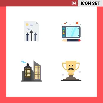 Group of 4 Modern Flat Icons Set for arrow business graph draw cup Editable Vector Design Elements