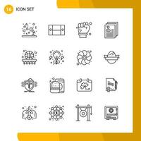 16 Icon Set Line Style Icon Pack Outline Symbols isolated on White Backgound for Responsive Website Designing vector