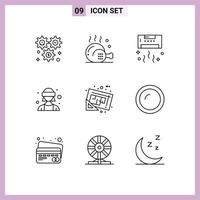 Group of 9 Outlines Signs and Symbols for virtual reality avatar food technology cool Editable Vector Design Elements