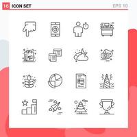 User Interface Pack of 16 Basic Outlines of marketing bag body workplace desk Editable Vector Design Elements