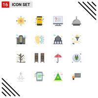 Pack of 16 Modern Flat Colors Signs and Symbols for Web Print Media such as place building contact hotel alarm Editable Pack of Creative Vector Design Elements