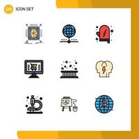 Set of 9 Vector Filledline Flat Colors on Grid for area ecommerce network computer kitchen Editable Vector Design Elements