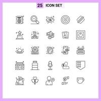 Set of 25 Modern UI Icons Symbols Signs for american target zoom goal eye Editable Vector Design Elements