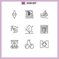 conjunto de 9 iconos de interfaz de usuario modernos símbolos signos para ecología música seguridad canción agua elementos de diseño vectorial editables vector