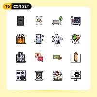 16 User Interface Flat Color Filled Line Pack of modern Signs and Symbols of media hardware chair video computer Editable Creative Vector Design Elements