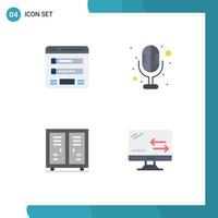 Group of 4 Modern Flat Icons Set for flowchart athlete sitemap microphone closet Editable Vector Design Elements